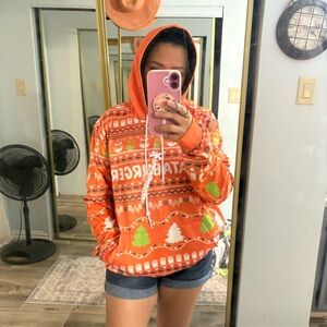Vibrant Orange Whataburger Sweater with Festive Patterns - Size Large
